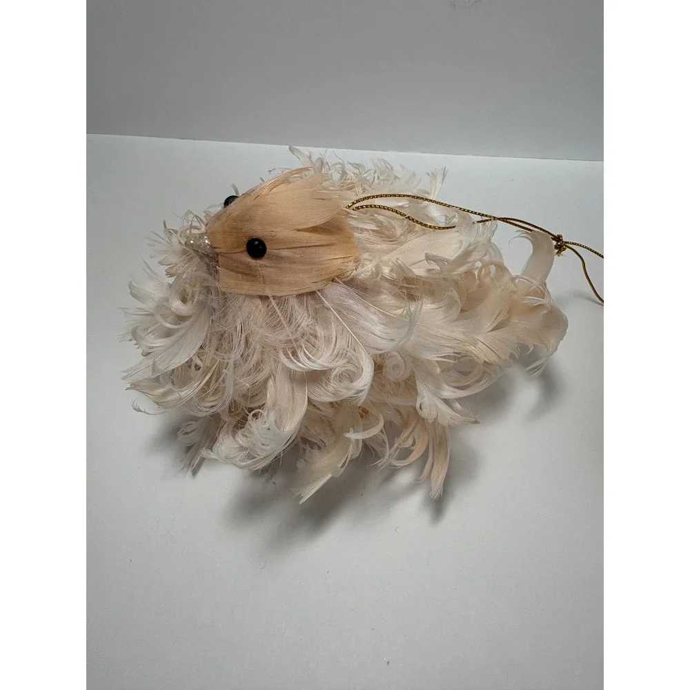 Katherine's Collection Cream Curly Feather Bird Christmas Ornament with Logo Tag